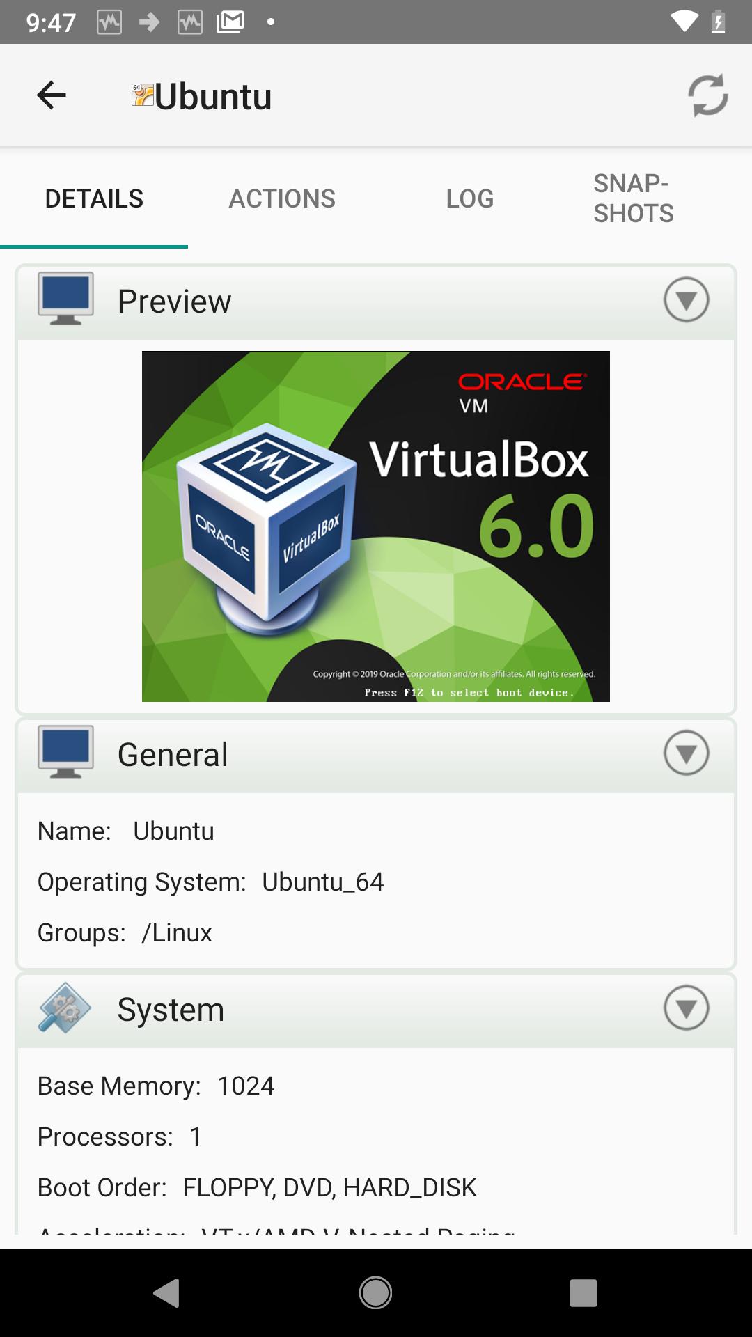 VirtualBox Manager