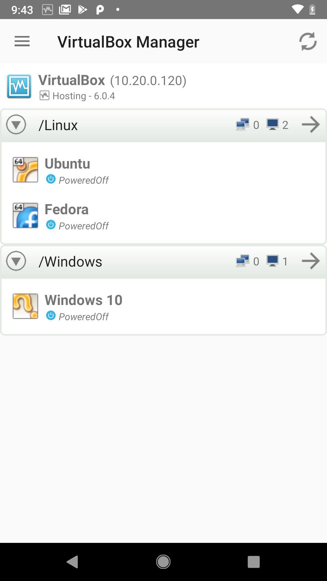 VirtualBox Manager