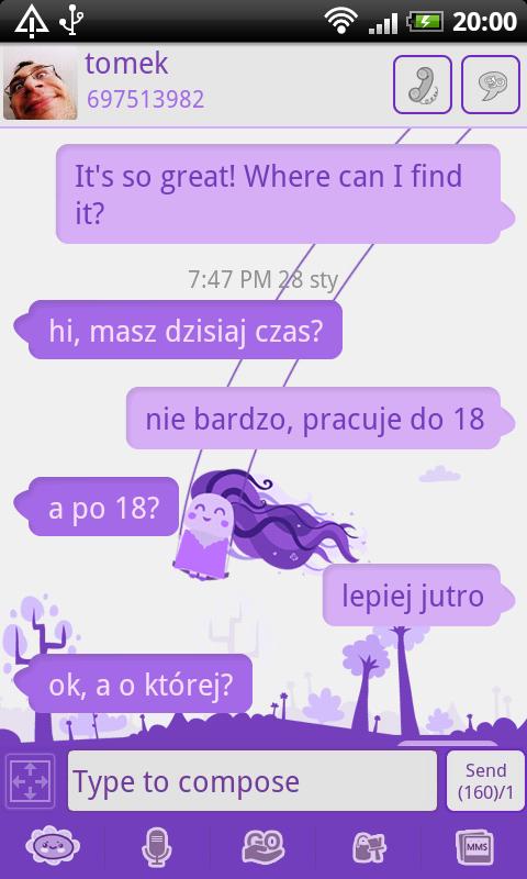 GO SMS Pro Purple Girl Theme