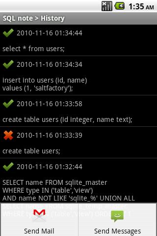 SQL note for Android
