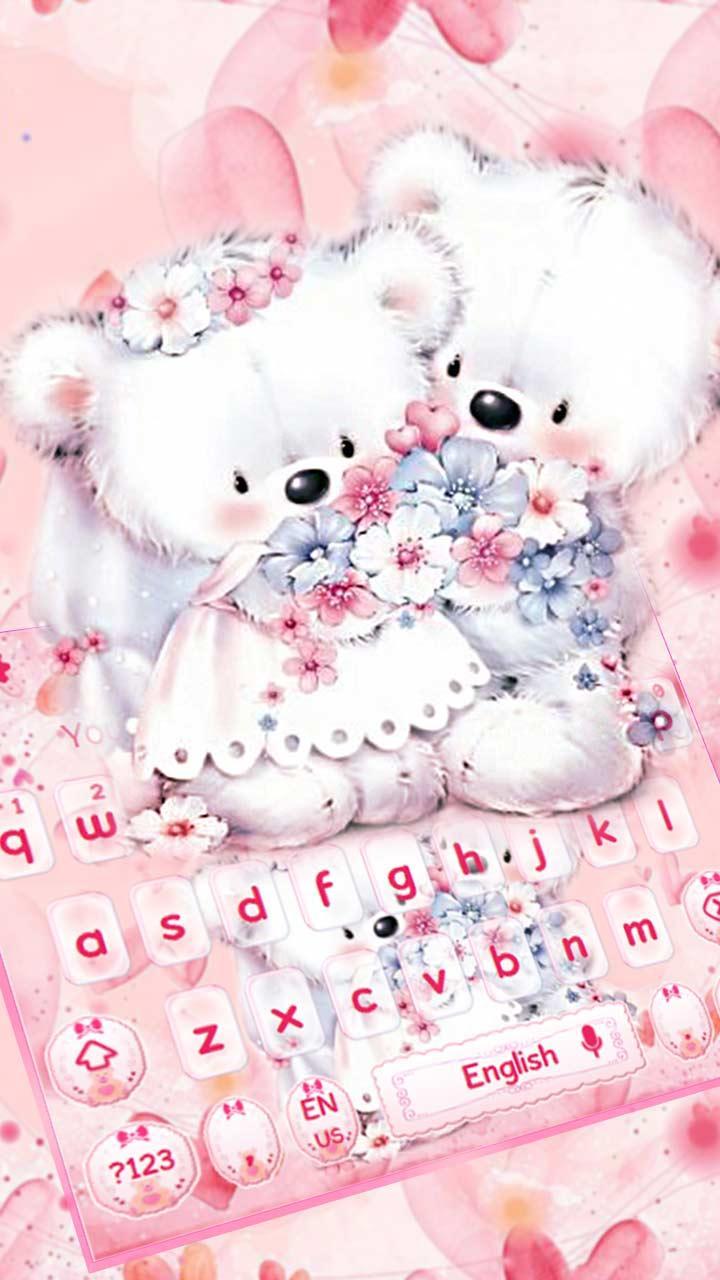 Cute Pink Teddy Couple Keyboard