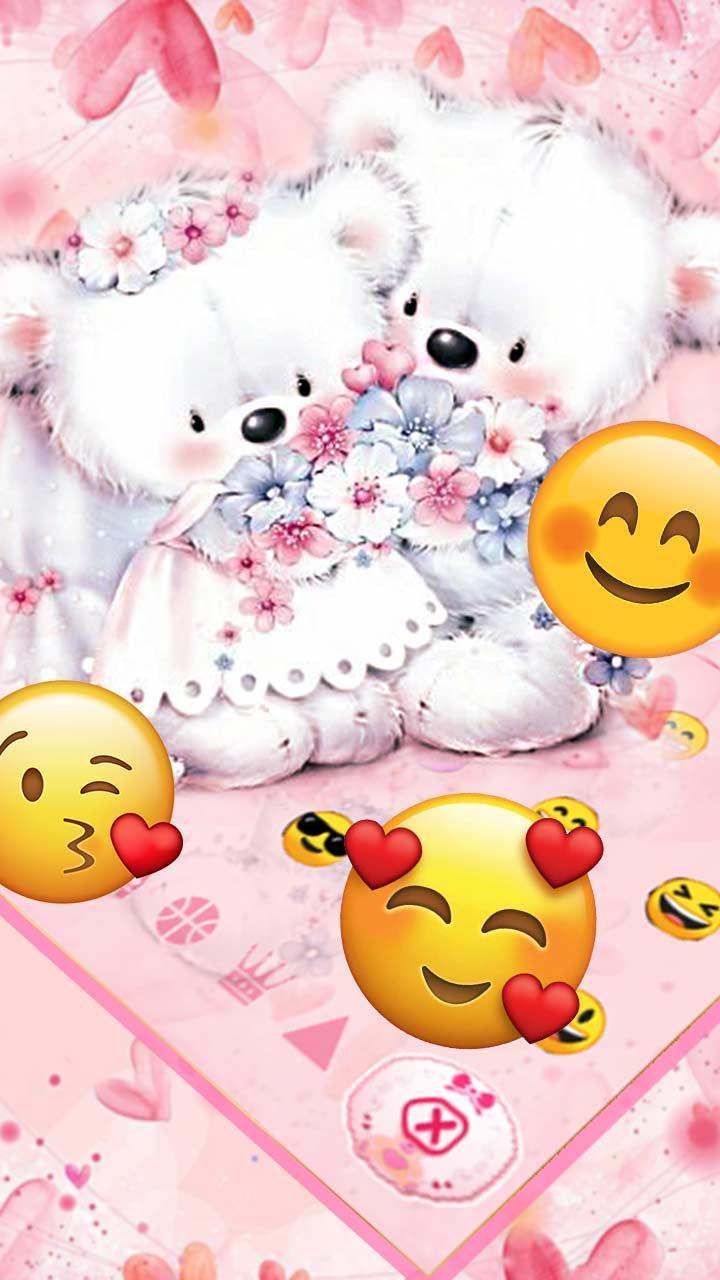 Cute Pink Teddy Couple Keyboard