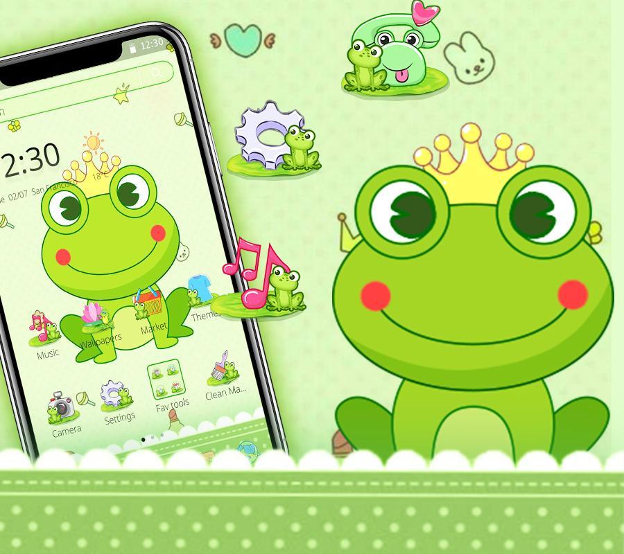 Green Cute Cartoon King Frog Theme