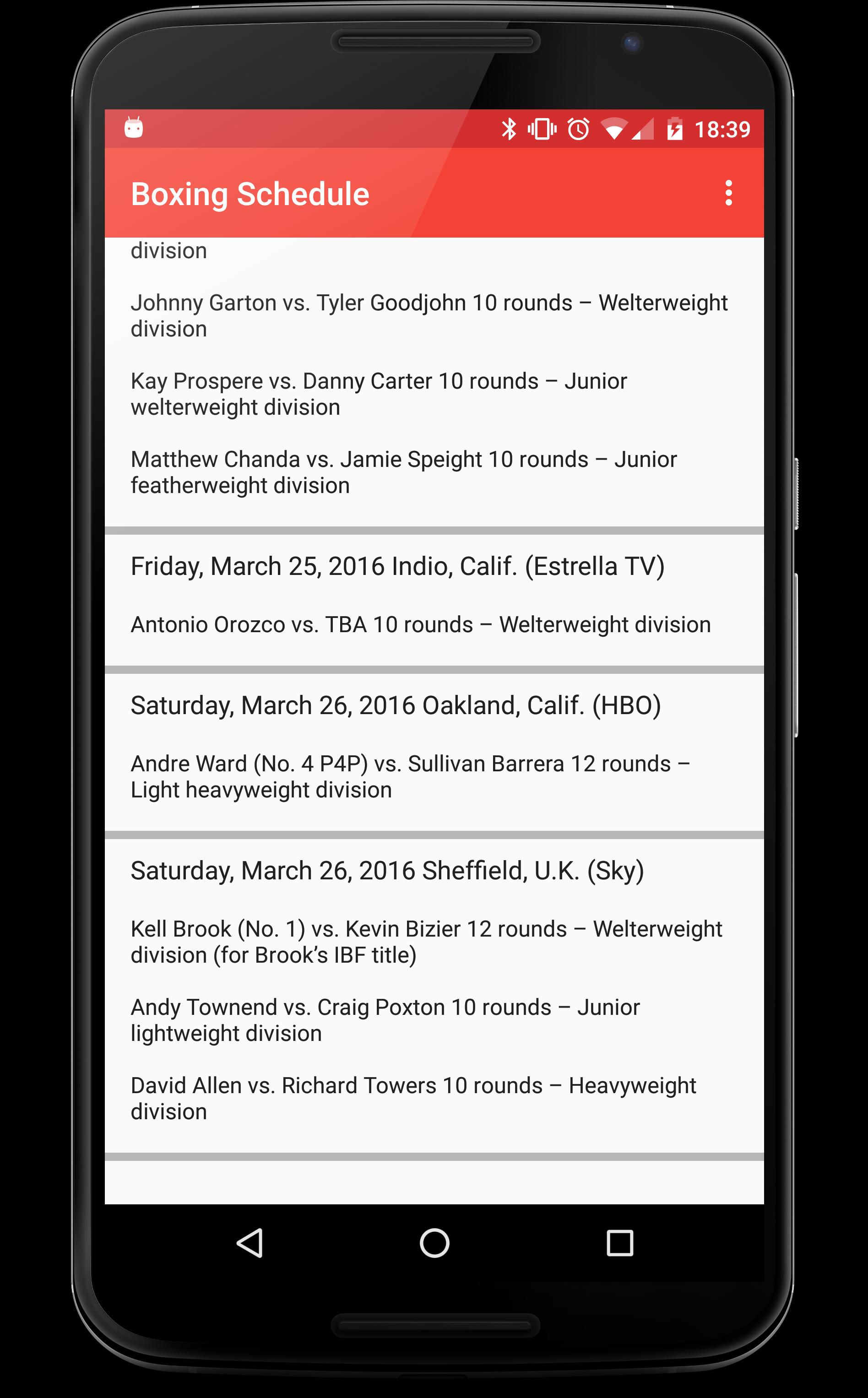 Boxing Fight Schedule