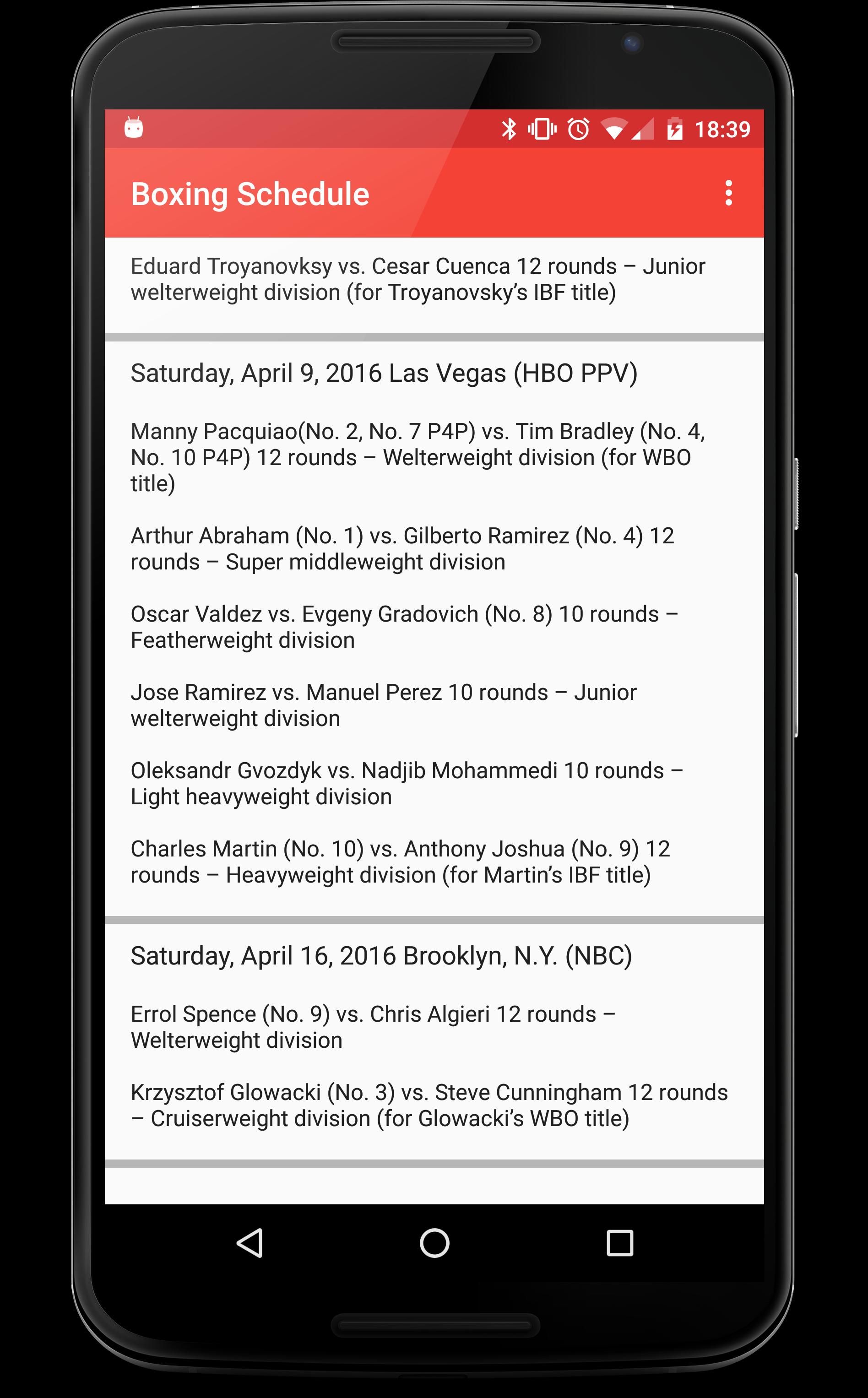 Boxing Fight Schedule