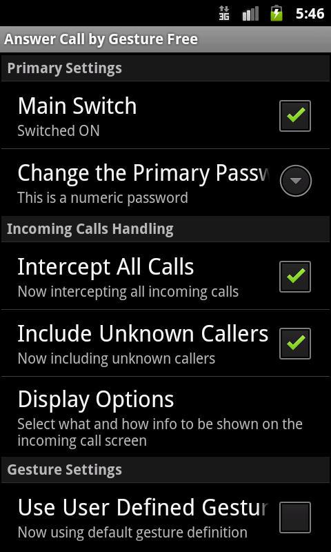 Answer Calls by Gestures (ACG)