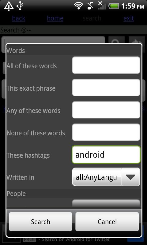 Search on Android for Twitter
