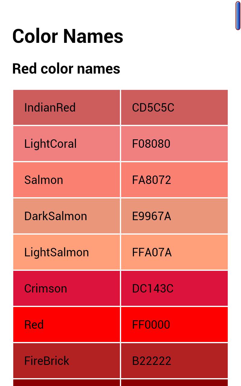 Names of RGB colors designer