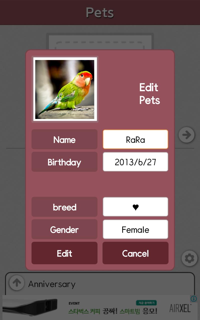 Pets birth calculation widget