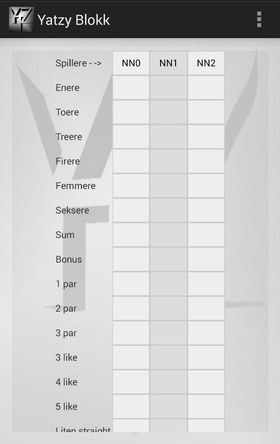 Yatzy blokk