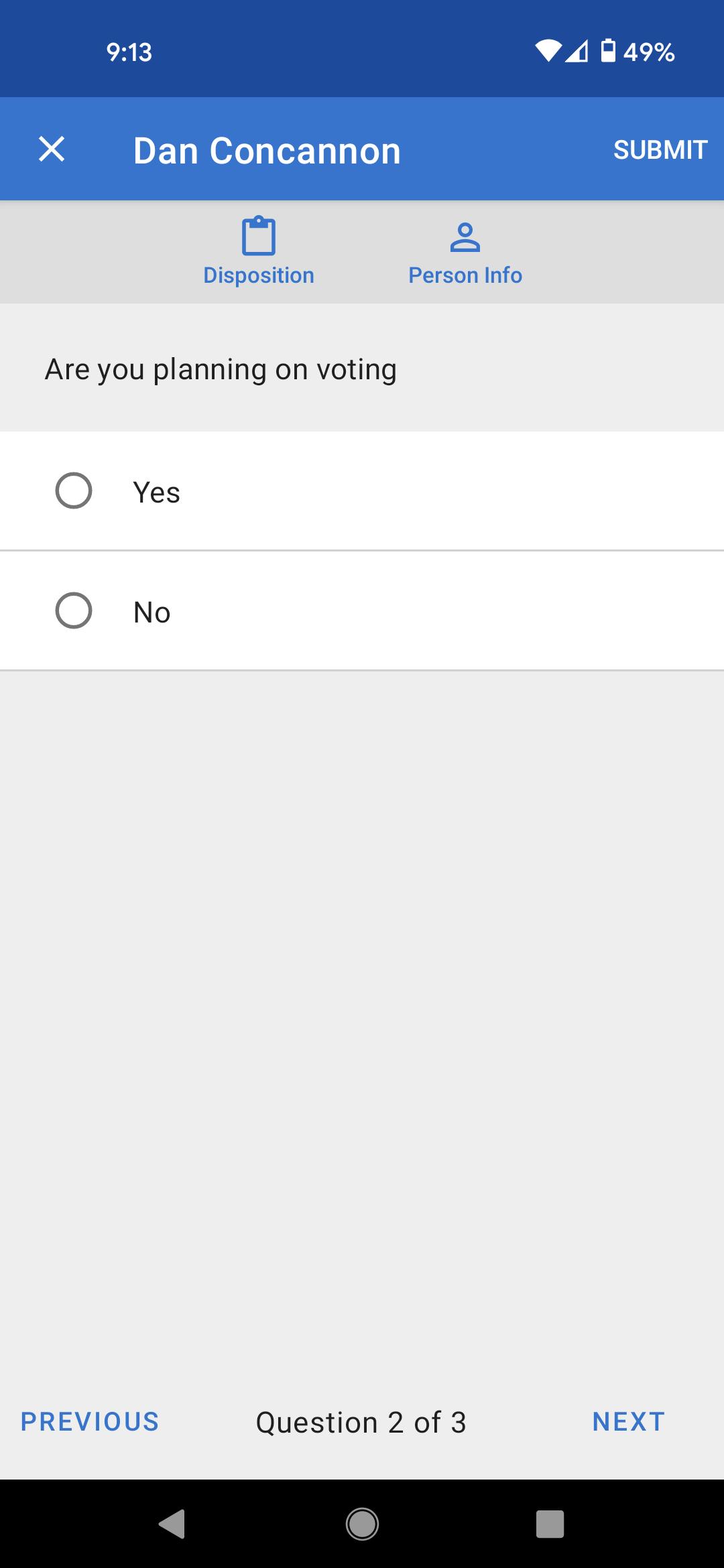 Organizer Canvassing