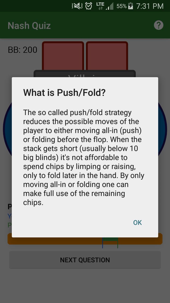 Poker Nash Push/Fold Quiz Pro for No Limit Hold'em