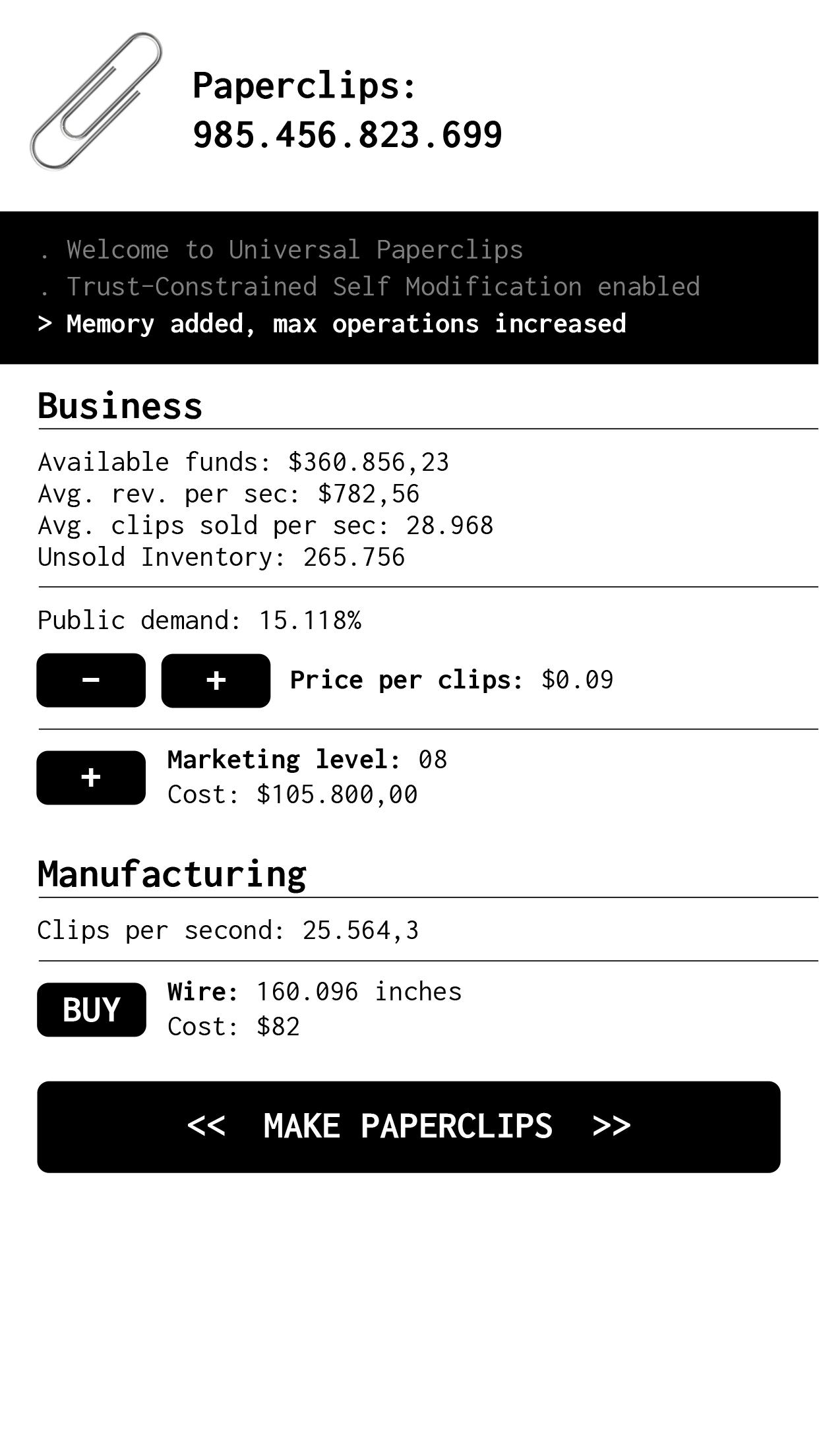 Universal Paperclips Clicker Game