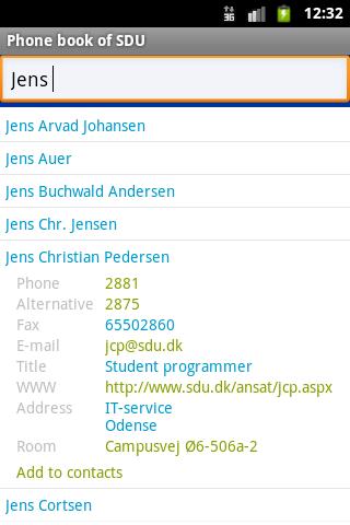 Phone book of SDU