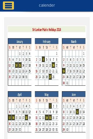 SriLanka Holiday Calendar 2014