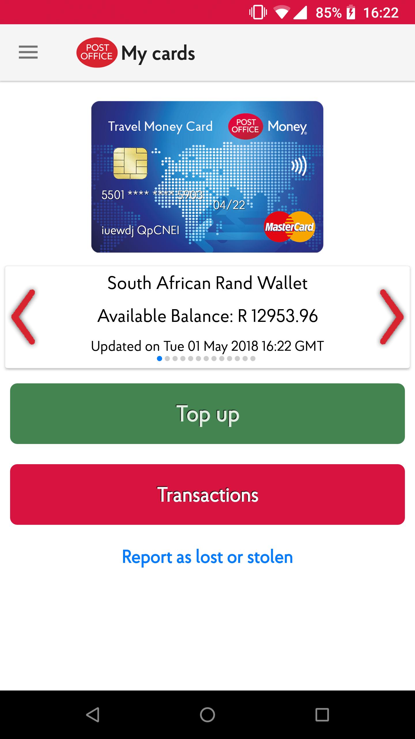 Post Office Travel Money Card