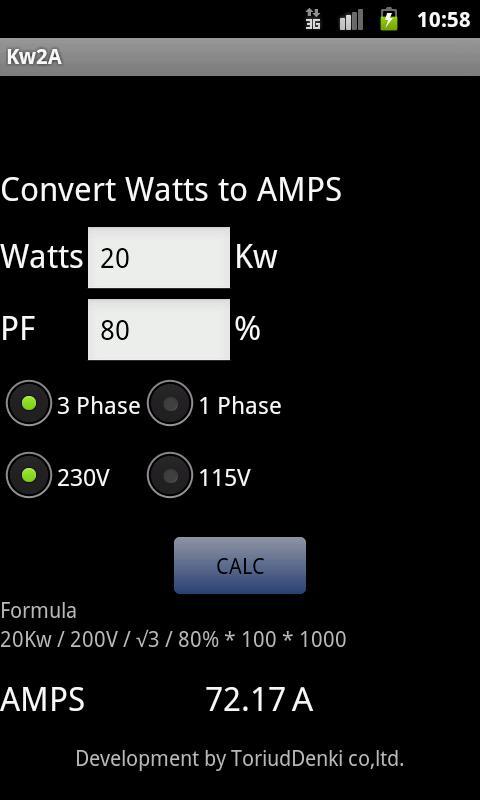 Convert Watts to AMPS