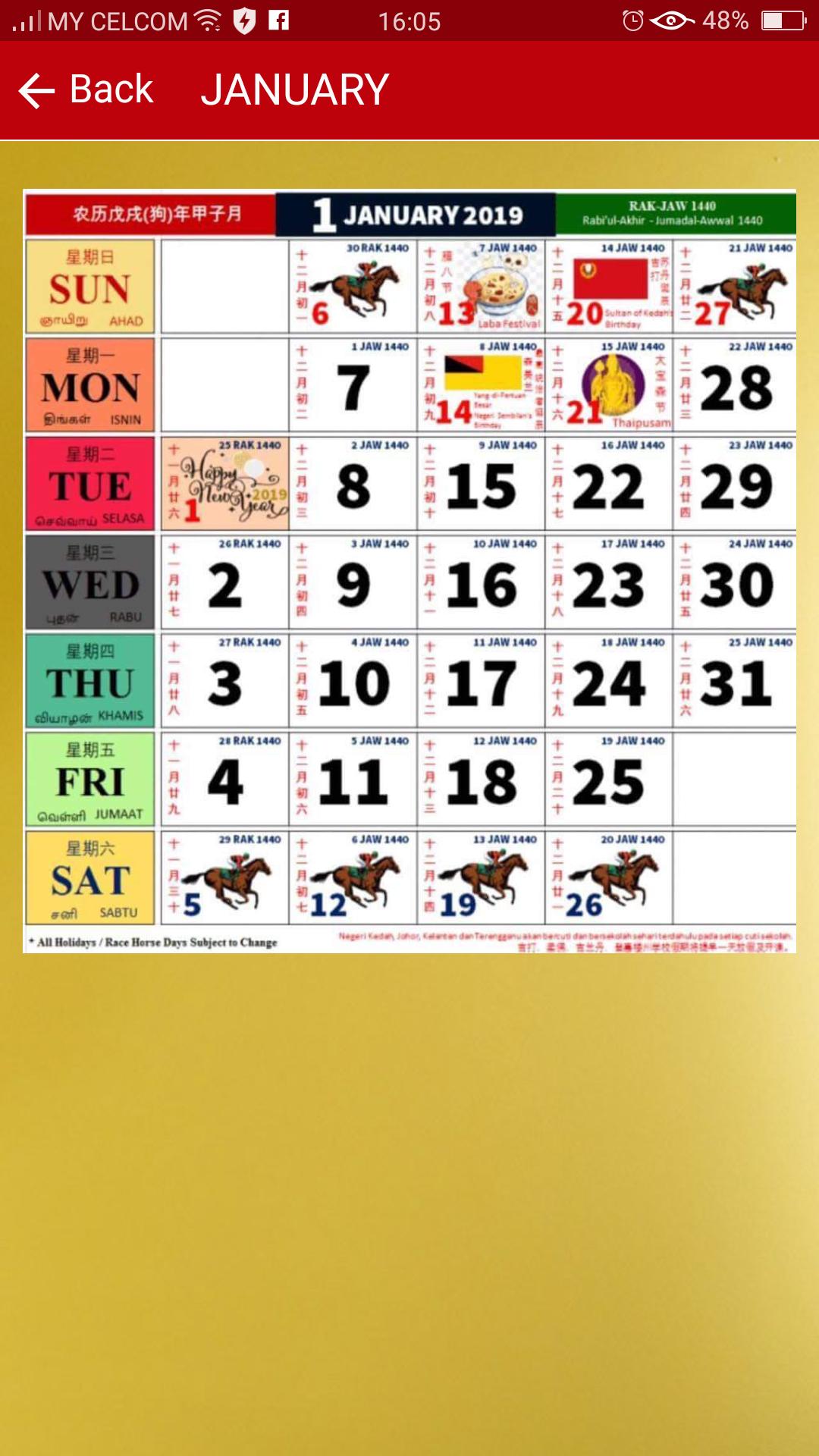 Calendar 2019 Malaysia